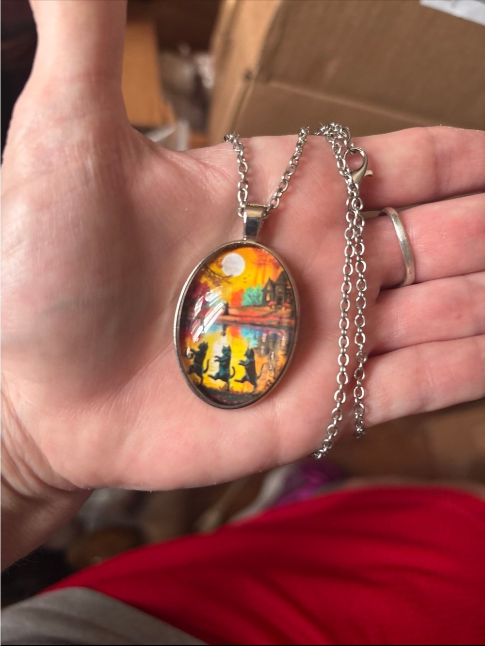 Black Cats Marching in the Moonlight Necklace